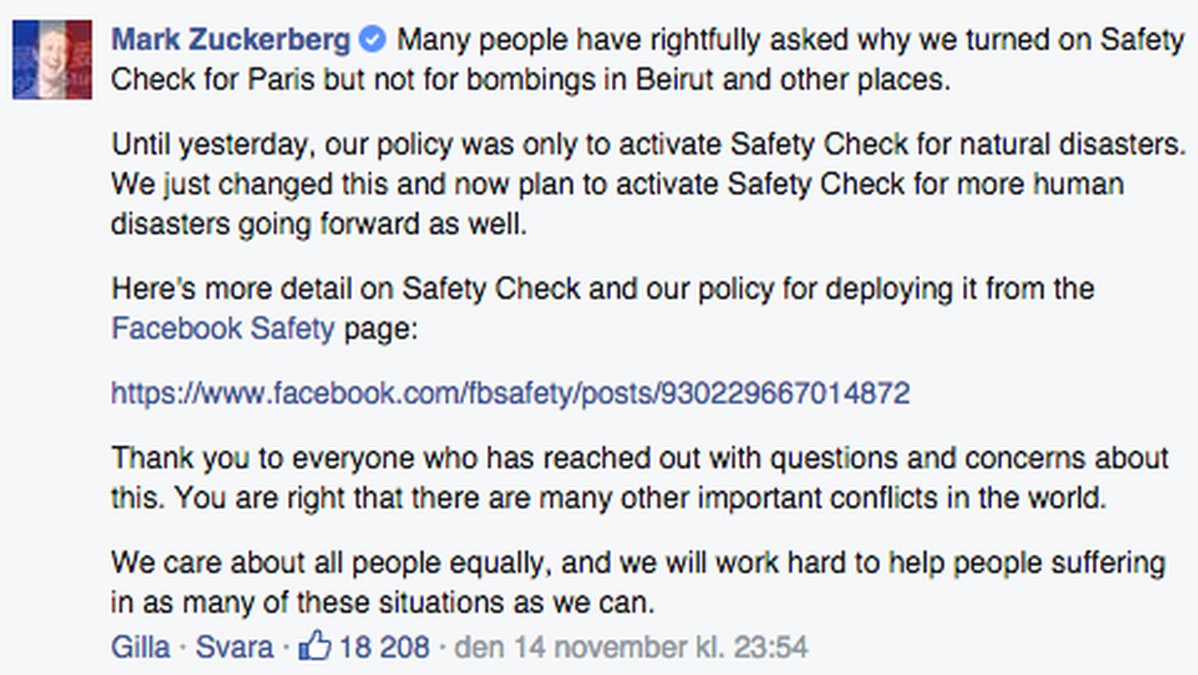 Mark Zuckerberg svarade på sin Facebooksida.